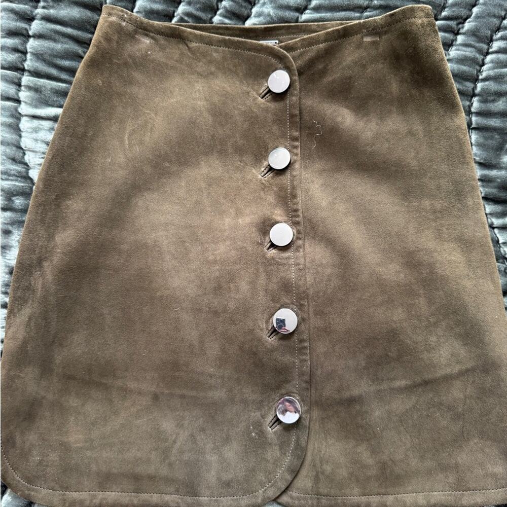 Elie Tahari Khaki 100% Lamb Suede Mini Skirt
